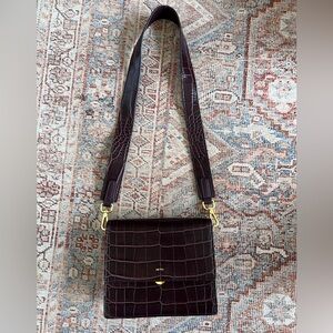 JW Pei Mini Flap Croc Embossed Shoulder Bag in Dark Brown